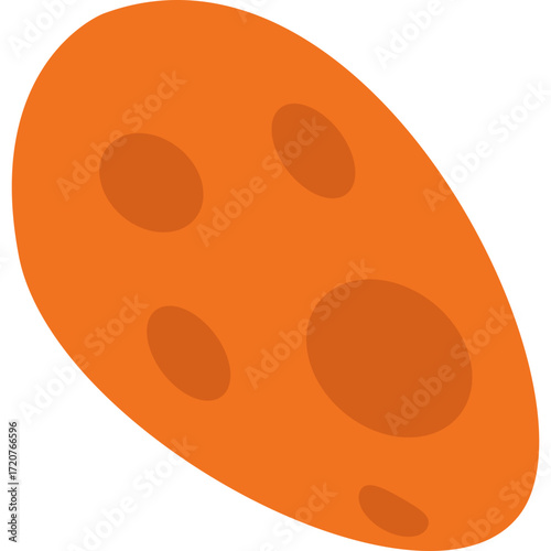 Orange meteor with dark spots, space object illustration perfect for astronomy or cosmic themes.

