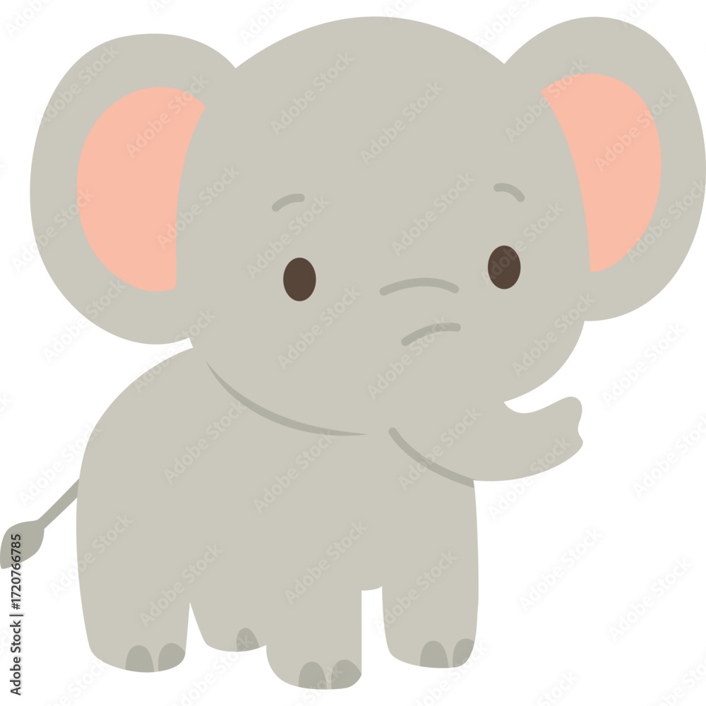 Obraz premium Gray elephant with pink ears, cute animal illustration perfect for kids or nature themes.