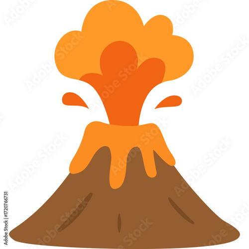 Orange volcano erupting with lava, geological phenomenon illustration ideal for science or nature themes.

