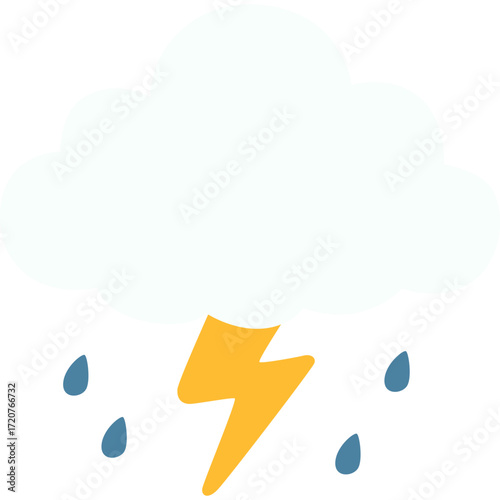 Cloud with lightning and rain, weather icon illustration ideal for storm or weather themes.

