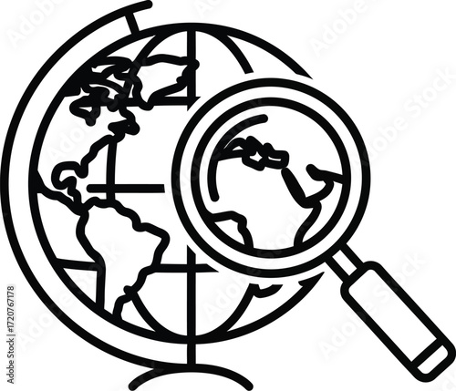 World Globe with Magnifying Glass for Exploration and Discovery Concept
