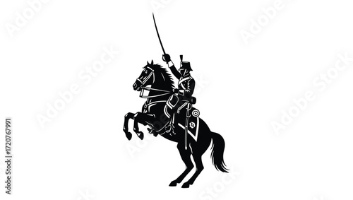 Silhouette of a Cavalry Officer on Horseback, Raising His Saber
