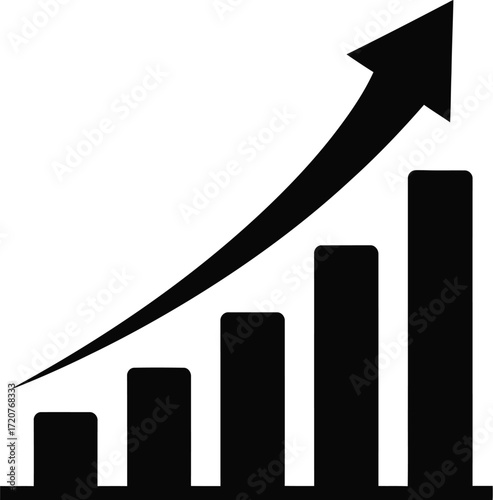 Growing bar chart with arrow showing positive trend on a plain background