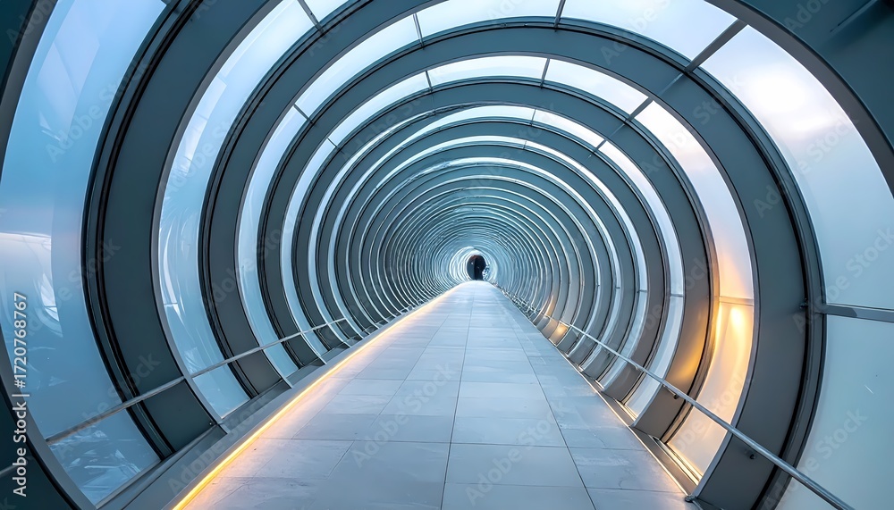 Fototapeta premium Futuristic Circular Tunnel with Light at the End.