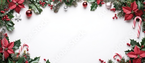 Festive Christmas Border with Holly, Candy Canes, and Ornaments
