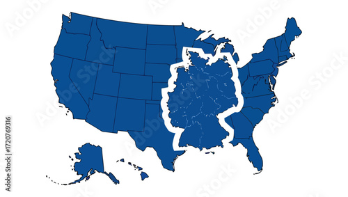 Comparative map showcasing the relative land area of Germany against the continental United States, providing a visual understanding of geographical scale and territorial size