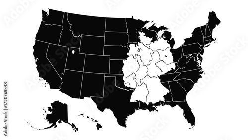 US Map Highlighting Specific States and Regions