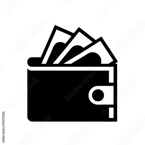 Minimalist icon of a wallet with cash sticking out, representing personal finance and savings.