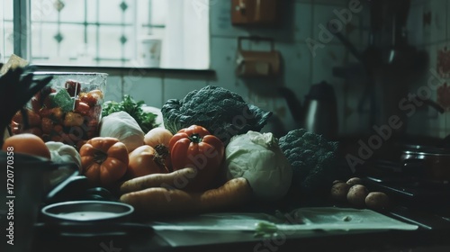 Fresh and Colorful Vegetables Ready for Cooking in a Kitchen Setting