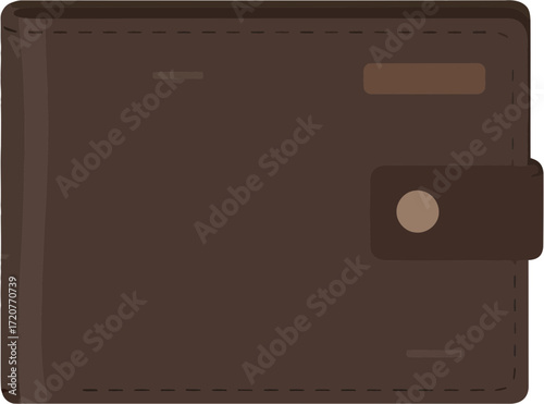 Simple Flat Brown Leather Wallet with Button Closure Illustration