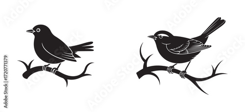 Bird Silhouette on Tree Branch Vector Illustration