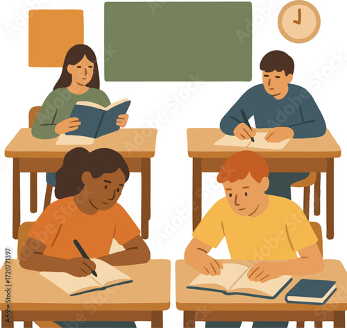 students studying in classroom flat design vector isolated