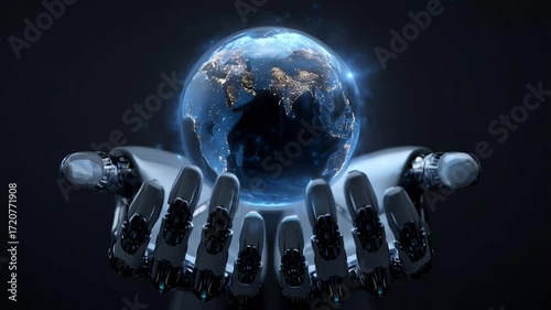 robotic hands holding a globe earth, version 2