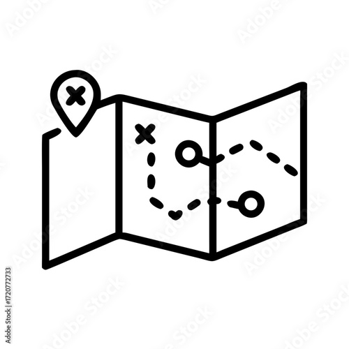 Navigation Folded Map With Route Planning Icon For Web And Graphic Design