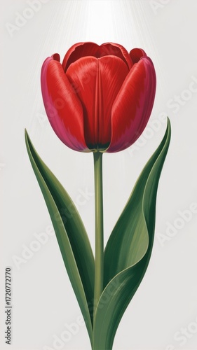 A vibrant bouquet of red tulips blooms in the shape of a heart against a clean white background, celebrating the beauty of spring