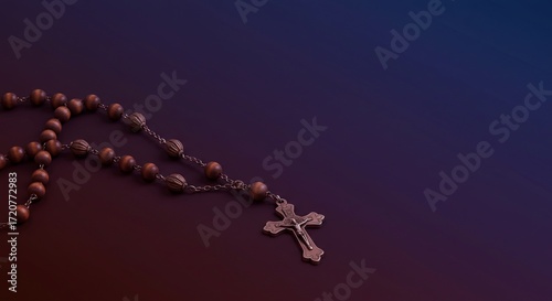 Rosary devotion festival Venezuela banner background, beads on solemn gradient 