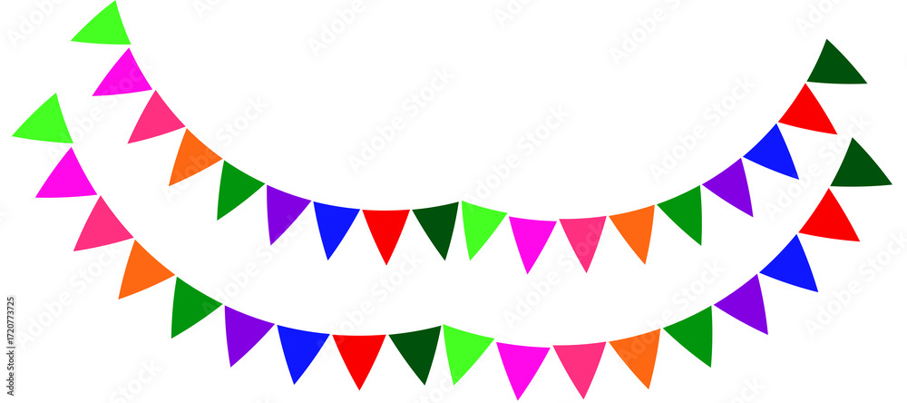 Obraz premium Colorful Party Bunting Flags Garland Isolated on White Background, Festive Party banner ,heart shaped ribbon