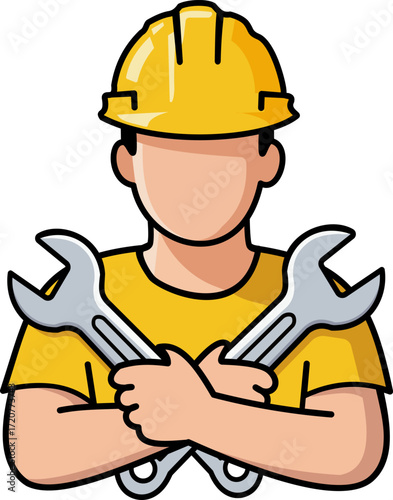 Engineer providing service with tools and safety gear in a vector illustration for technical projects