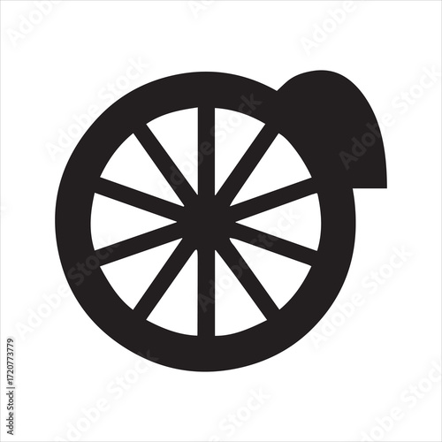 Black silhouette of a wagon wheel with a brake mechanism