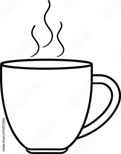 Vector art of simple line art illustration of a steaming coffee cup, representing a hot beverage and morning routine