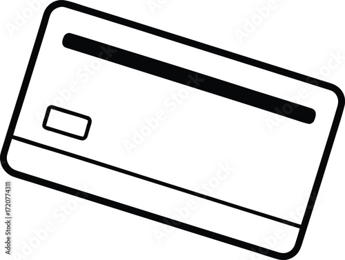 Vector art of a simple black and white line drawing of a credit card, isolated on a, representing financial transactions and payment methods