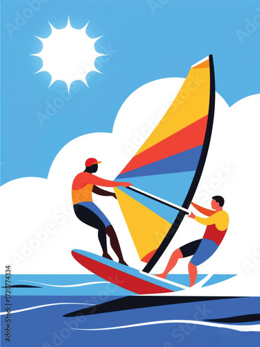 Sail Wind Surfing Illustrator Artwork Design Template Poster