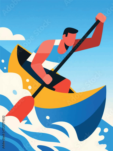 Geometric Modern Kayaking Sport Illustrator Artwork Design Template Poster