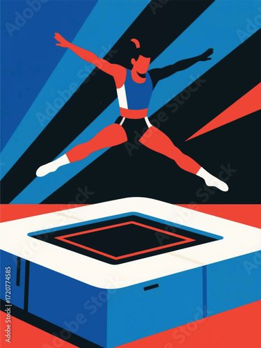 Sport Jumping trampoline Illustrator Artwork Design Template Poster