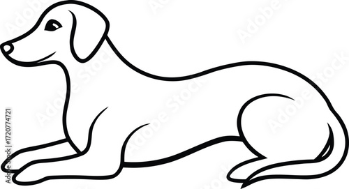 Vector art of a simple, clean line drawing of a dog lying down, isolated on a, perfect for various design applications and illustrating canine themes
