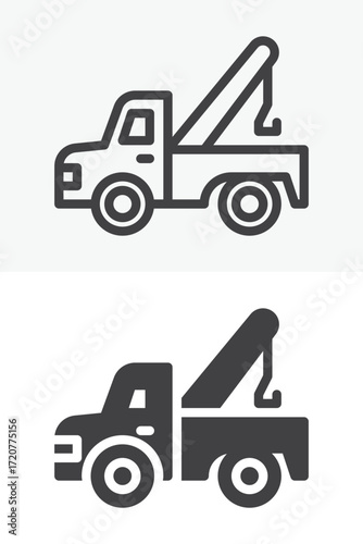 Tow truck vehicle vector icon set in line and solid style
