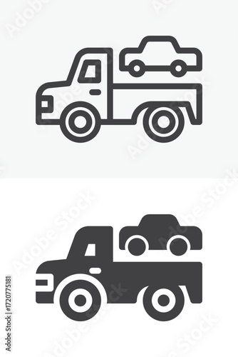 Towing truck roadside vector icon set in line and solid style