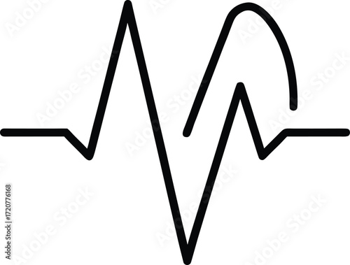 Vector art of abstract black line art representing a heartbeat or electrocardiogram ecg pulse, isolated on a, symbolizing health, life, and medical monitoring