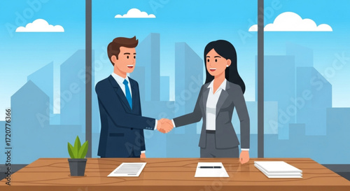 Business meeting handshake partnership agreement negotiation collaboration success deal closing team work