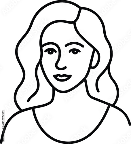Vector art of simple line art illustration of a womans face and shoulders, , minimalist drawing, clean and modern aesthetic, suitable for various design projects and digital applications