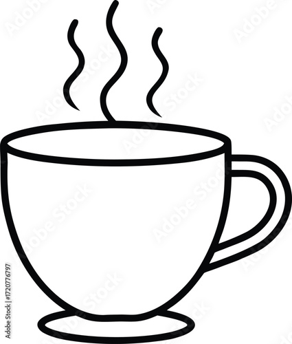 Vector art of simple line art illustration of a steaming coffee cup, representing a hot beverage and morning routine