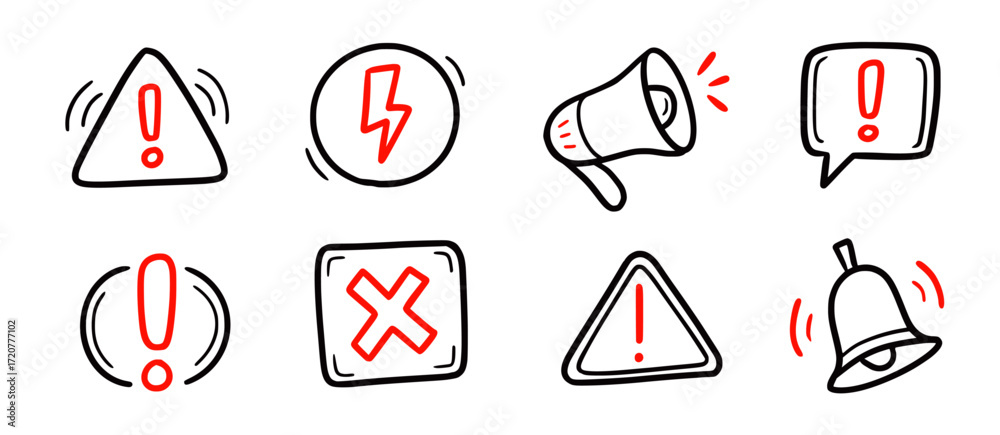 custom made wallpaper toronto digitalDoodle attention sign icon set. Hand drawn caution signs, warning marks and alert sketch symbols designed to exclamation sign, error or important attention icon doodle. Vector illustration