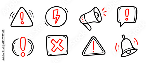 Wallpaper Mural Doodle attention sign icon set. Hand drawn caution signs, warning marks and alert sketch symbols designed to exclamation sign, error or important attention icon doodle. Vector illustration Torontodigital.ca