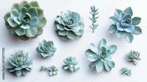 Echeveria plant from different angles and perspectives