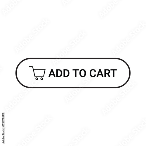 Black Fill Add to Cart Button with Cart Icon Isolated on White Background PNG