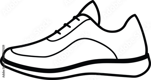 Vector art of a simple black and white line drawing of a modern athletic shoe, isolated on a, showcasing its sleek design and sporty silhouette, perfect for fitness and fashion concepts