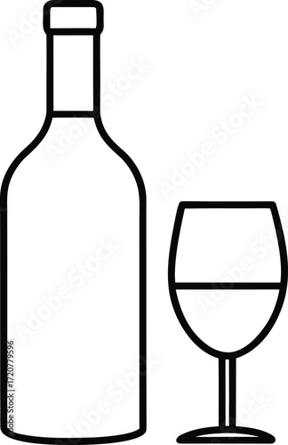 Vector art of a simple line art illustration of a wine bottle and a wine glass, isolated on a, representing beverage and celebration
