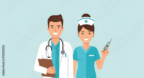 Doctor and nurse medical healthcare team vector illustration professional health workers in hospital clinic 100