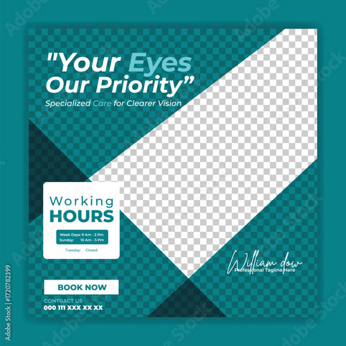 Medical, dental,Optometrist and Eye clinic social media post and square banner design for facebook and instagram.
