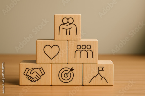 Business Values Pyramid with Icon Blocks