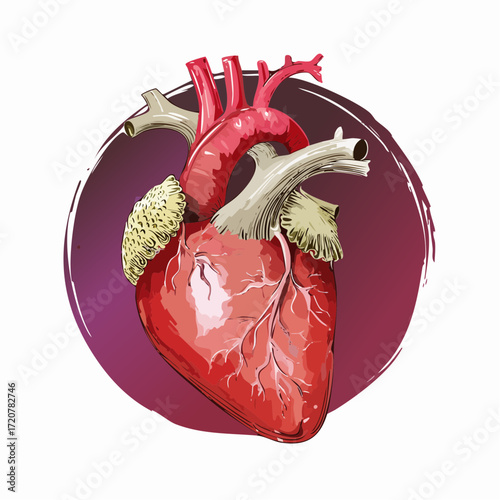 Detailed human heart cartoon diagram connections illustration
1