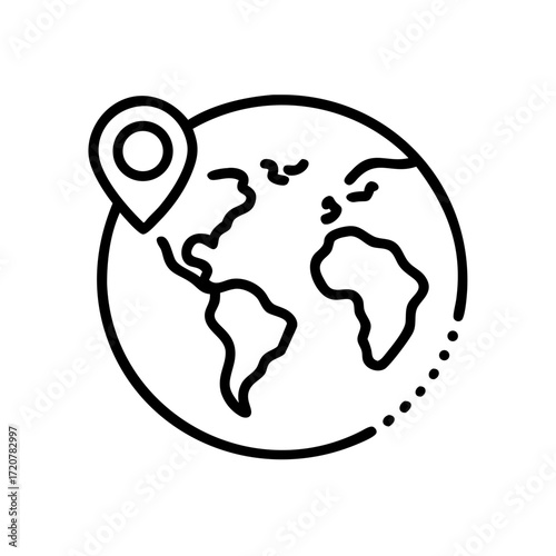 Travel Globe Navigation With World Map Route Icon For Web And Graphic Design