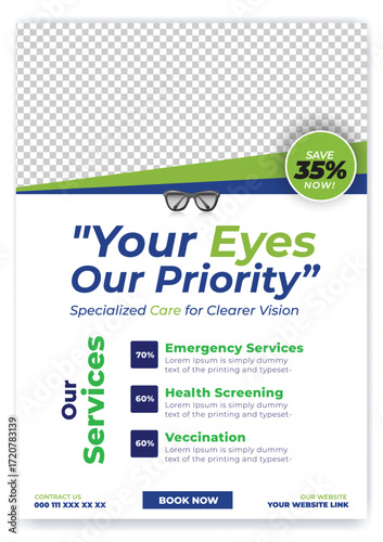 Medical, dental,Optometrist and Eye clinic Flyer and poster template design