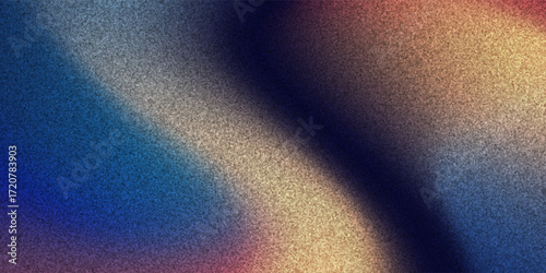 Dark blue orange red grainy texture background abstract vibrant color wave shape black backdrop