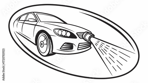 Car Wash Illustration Sedan Under Pressure Washer Spray