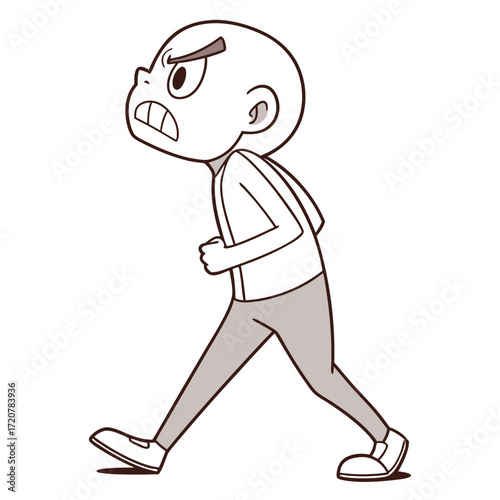 Cartoon Character Expressing Anger While Walking Forward with Determined Expression
